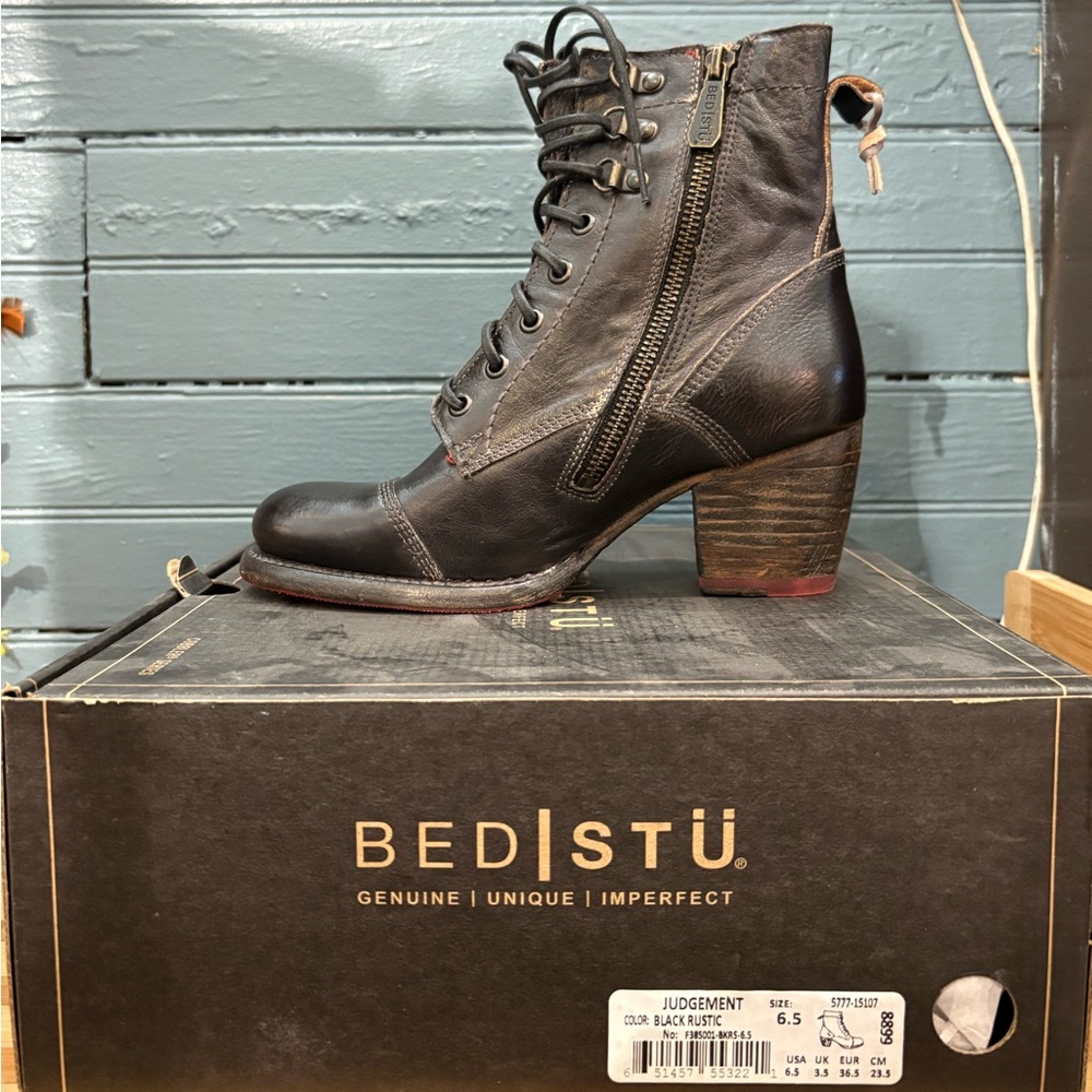 BED|STU Black Ankle Boots with Lace-Up Design - Picture 7 of 8